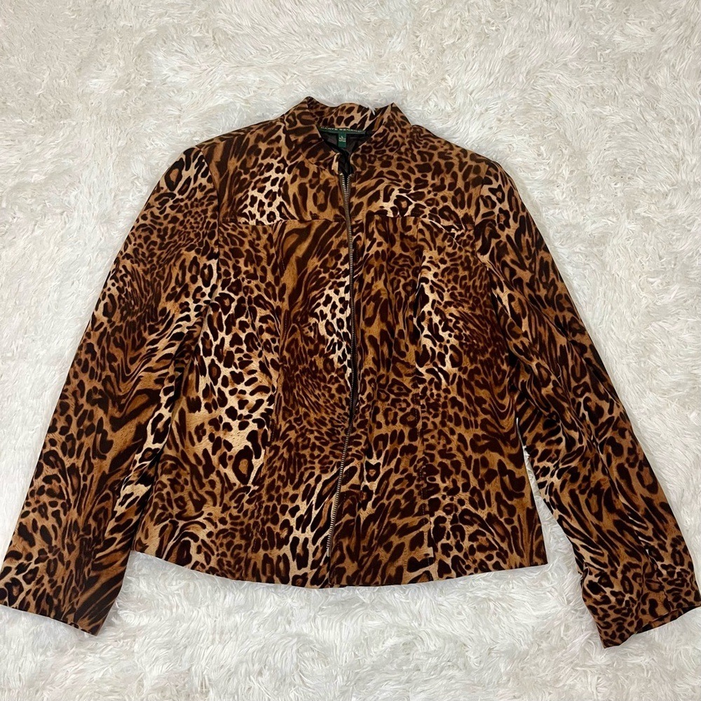 Harve‎ Benard Leopard Print Jacket Women's L Full Zip Animal Print